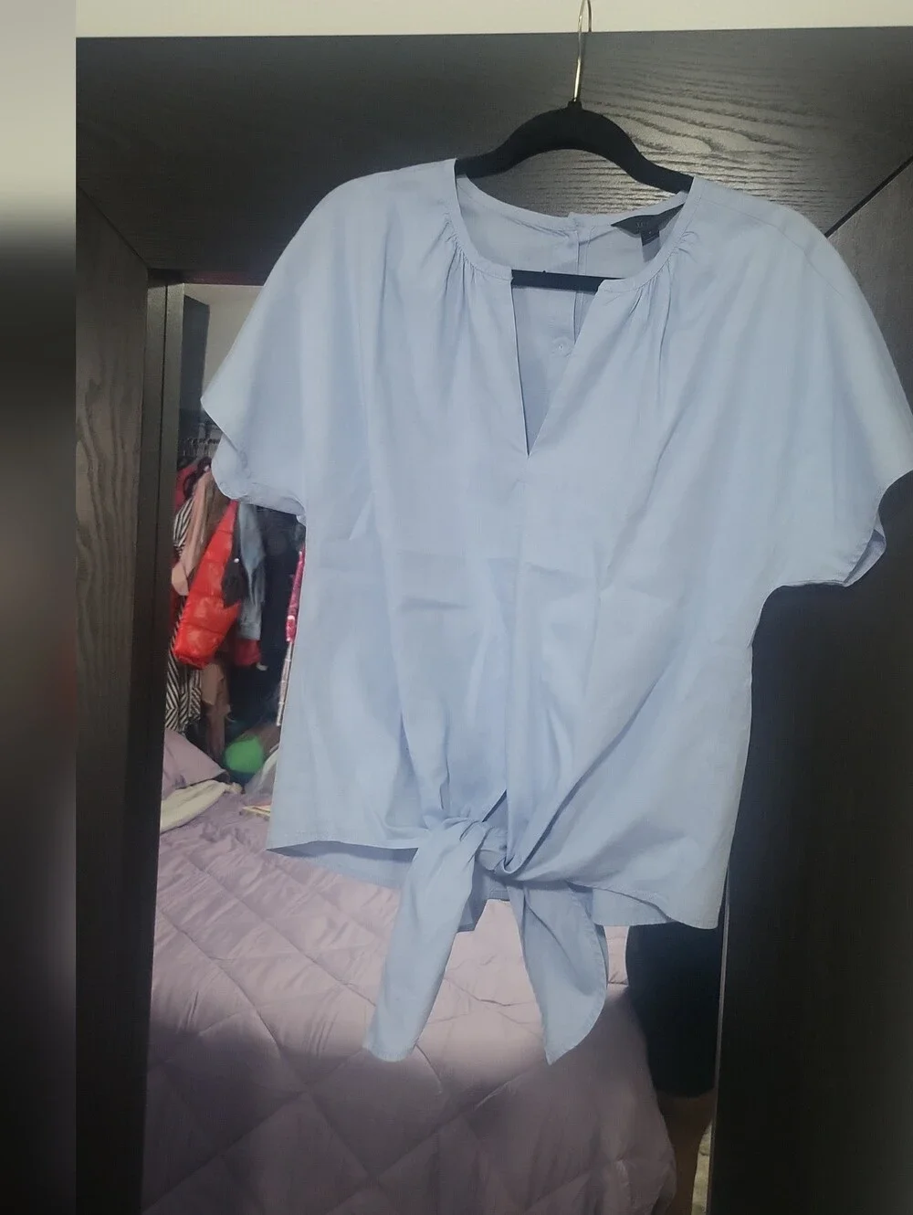 J. Crew Light Blue Tie-Front Blouse with White Wide-Leg Pants